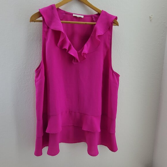 Skies are Blue Top Womens Plus 2X Pink Zacary ruffle style blouse Sleeveless - Picture 1 of 8